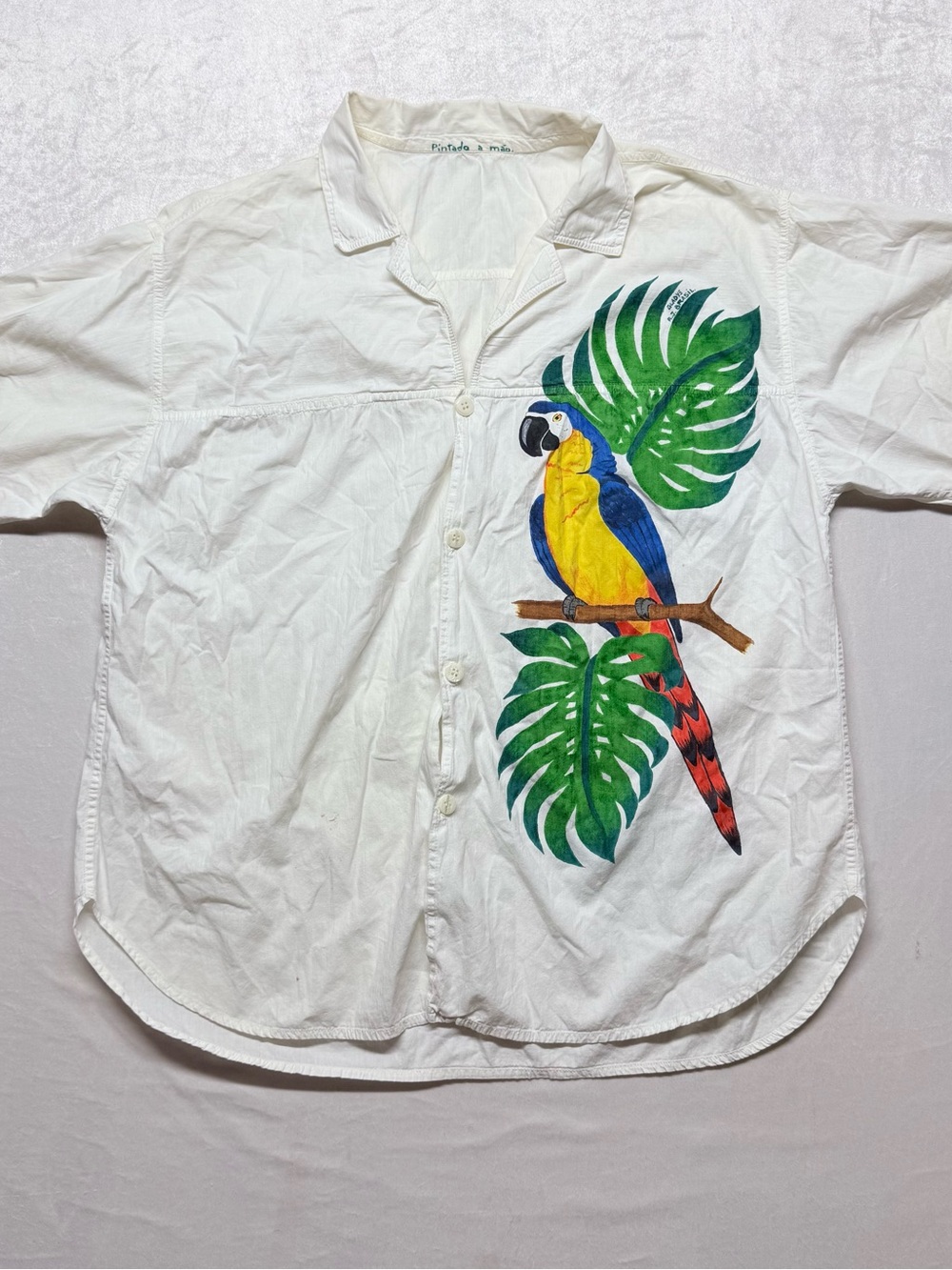 Hand painted White Parrot-Print Pet Bird Shirt - White